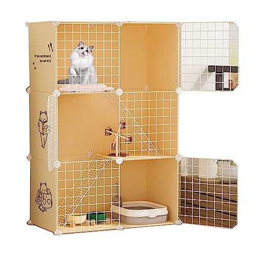 Katzengehege for Draußen DIY Kleintierkäfig for Kaninchen, Einfach zu Säubern,Tragbarer Metalldraht, Großer Raum, freie Aufteilung,Geeignet for Katzen, Meerschweinchen, Welpen (Color : Yellow, Size Katzengehege for Draußen DIY Kleintierkäfig for Kaninchen, Einfach zu Säubern,Tragbarer Metalldraht, Großer Raum, freie Aufteilung,Geeignet for Katzen, Meerschweinchen, Welpen (Color : Yellow, Size von Generic