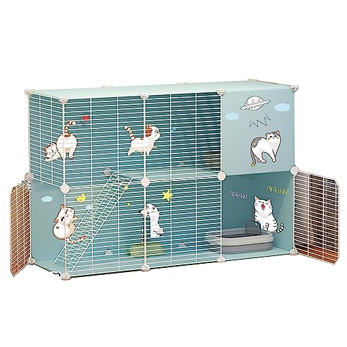 Katzengehege für Draußen Balkon Aus Metall Und Harzmaterial, Atmungsaktiv, Sichtbar，Geeignet für Katzen, Hunde, Kleintiere (Color : Blue, Size : 111 * 39 * 73CM_Type C) von Generic