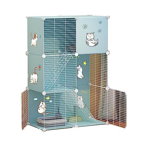 Katzengehege für Draußen Balkon Aus Metall Und Harzmaterial, Atmungsaktiv, Sichtbar，Geeignet für Katzen, Hunde, Kleintiere (Color : Blue, Size : 75 * 39 * 109CM_Type A) von Generic