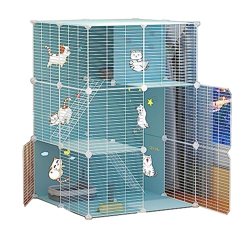 Katzengehege für Draußen Balkon Aus Metall Und Harzmaterial, Atmungsaktiv, Sichtbar，Geeignet für Katzen, Hunde, Kleintiere (Color : Blue, Size : 75 * 39 * 109CM_Type C) von Generic