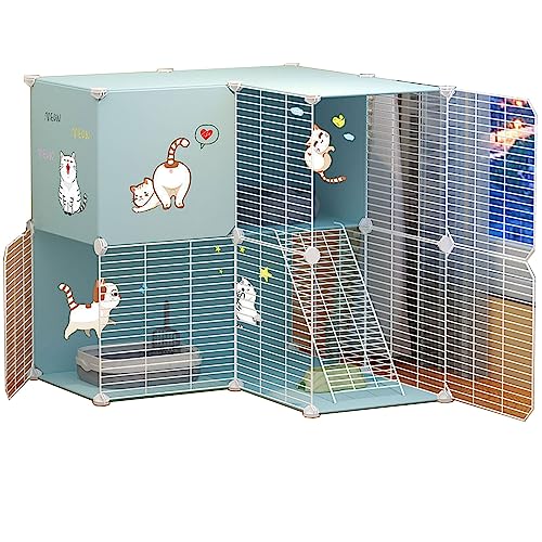 Katzengehege für Draußen Balkon Aus Metall Und Harzmaterial, Atmungsaktiv, Sichtbar，Geeignet für Katzen, Hunde, Kleintiere (Color : Blue, Size : 75 * 75 * 73CM-A_Type D) von Generic