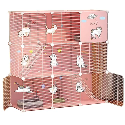 Katzengehege für Draußen Balkon Aus Metall Und Harzmaterial, Atmungsaktiv, Sichtbar，Geeignet für Katzen, Hunde, Kleintiere (Color : Pink, Size : 111 * 39 * 109CM_Type B) von Generic