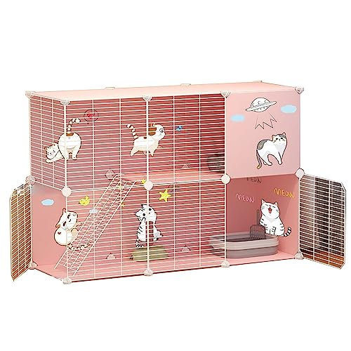 Katzengehege für Draußen Balkon Aus Metall Und Harzmaterial, Atmungsaktiv, Sichtbar，Geeignet für Katzen, Hunde, Kleintiere (Color : Pink, Size : 111 * 39 * 73CM_Type A) von Generic