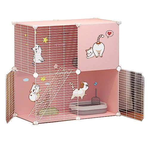 Katzengehege für Draußen Balkon Aus Metall Und Harzmaterial, Atmungsaktiv, Sichtbar，Geeignet für Katzen, Hunde, Kleintiere (Color : Pink, Size : 75 * 39 * 73CM_Type A) von Generic