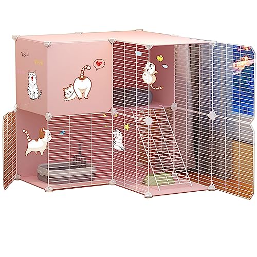 Katzengehege für Draußen Balkon Aus Metall Und Harzmaterial, Atmungsaktiv, Sichtbar，Geeignet für Katzen, Hunde, Kleintiere (Color : Pink, Size : 75 * 75 * 73CM-A_Type A) von Generic