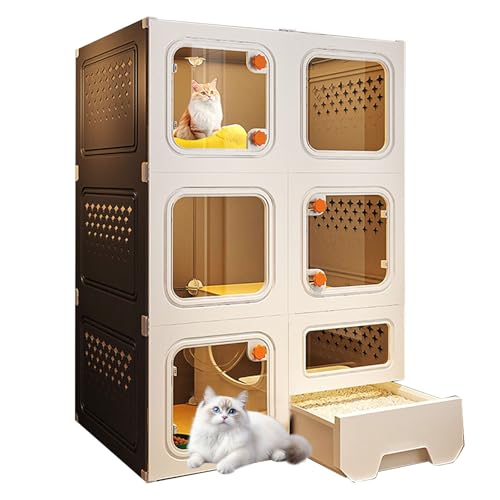 Katzengehege für Drinnen mit Katzentoilette Katzenkäfig mit Transparenten Fenstern und Großem Platz Katzenlaufstall für Frettchen Chinchillas und Kaninchen(Gray,L) von Generic