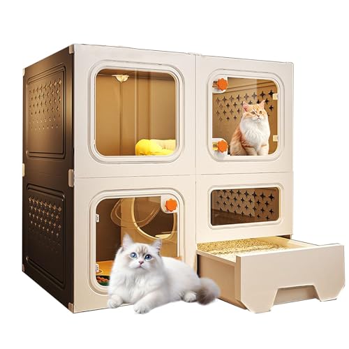Katzengehege für Drinnen mit Katzentoilette Katzenkäfig mit Transparenten Fenstern und Großem Platz Katzenlaufstall für Frettchen Chinchillas und Kaninchen(Gray,Medium) von Generic