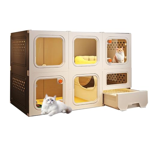 Katzengehege für Drinnen mit Katzentoilette Katzenkäfig mit Transparenten Fenstern und Großem Platz Katzenlaufstall für Frettchen Chinchillas und Kaninchen(Gray,X-Large) von Generic