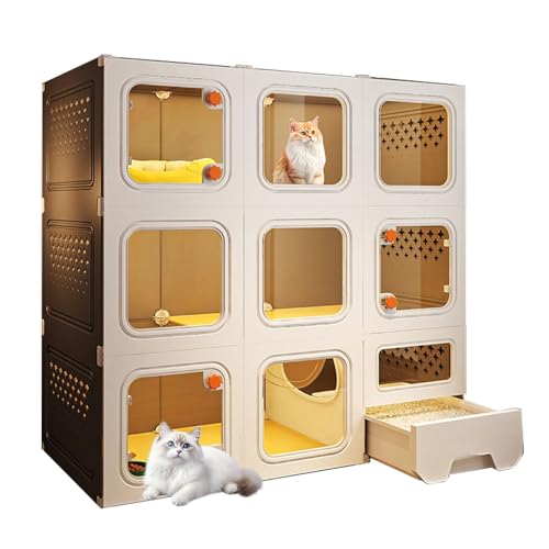 Katzengehege für Drinnen mit Katzentoilette Katzenkäfig mit Transparenten Fenstern und Großem Platz Katzenlaufstall für Frettchen Chinchillas und Kaninchen(Gray,XX-Large) von Generic