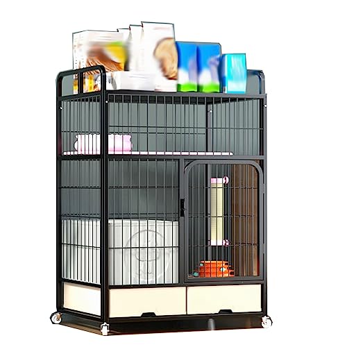 Katzengehege für Katzen Draußen mit Um 360° Drehbaren Rädern, Unteres Kaschmirkissen，Mehrgeschossige Aufstockung Ultrabreite Plattform Geeignet für Katzen, Hunde, Kaninchen (Color : Black, Size : 83 von Generic