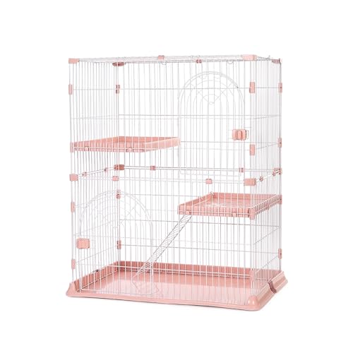 Katzenhaus Indoor 2 Etagen for Den Innenbereich, Freigehege für Kaninchen mit Dach for 2 Kaninchen Aus Metall Leicht zu Reinigen und zu Montieren(Red) von Generic