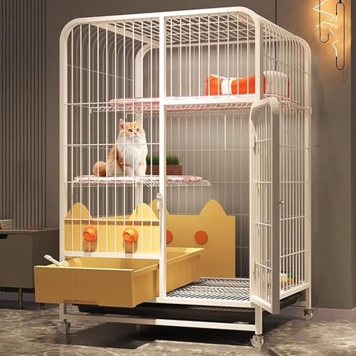 Katzenhaus Indoor Großer Katzenkäfig Metallmaterial mit Herausziehbarer Katzentoilette mit Herausnehmbarer Kunststoffwanne Tierkäfig für 1-3 Katzen Kaninchen(White,78 * 55 * 108cm) von Generic