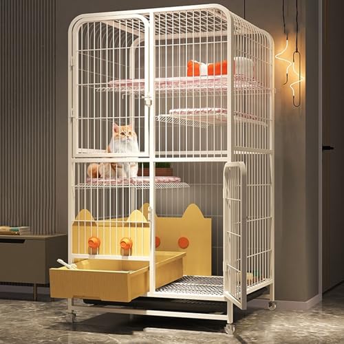 Katzenhaus Indoor Großer Katzenkäfig Metallmaterial mit Herausziehbarer Katzentoilette mit Herausnehmbarer Kunststoffwanne Tierkäfig für 1-3 Katzen Kaninchen(White,78 * 55 * 133cm) von Generic