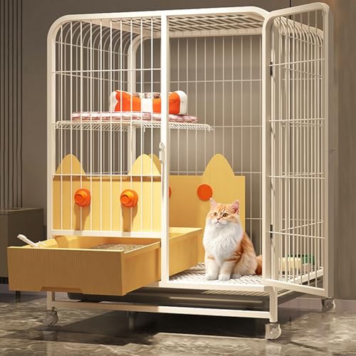 Katzenhaus Indoor Großer Katzenkäfig Metallmaterial mit Herausziehbarer Katzentoilette mit Herausnehmbarer Kunststoffwanne Tierkäfig für 1-3 Katzen Kaninchen(White,78 * 55 * 85cm) von Generic