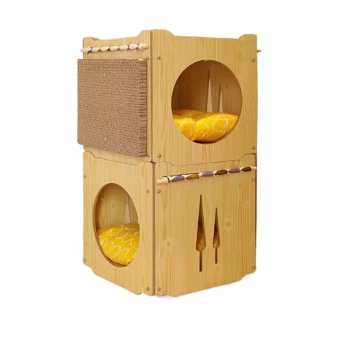 Katzenhaus Indoor Holz Mit Kissen, Hängematte Schicken, zu Allen Jahreszeiten Erhältlich, Stapelbar, Stabile Tragfähigkeit, für Katzen, Chinchilla (Color : Wood Color, Size : B2) von Generic