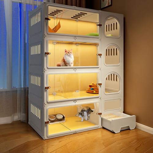 Katzenhaus Indoor Katzengehege mit Katzentoilette Katzenkäfig mit Transparenten Fenstern und Knopfschlössern für Frettchen Chinchillas und Kaninchen(White,105 * 45 * 140cm) von Generic