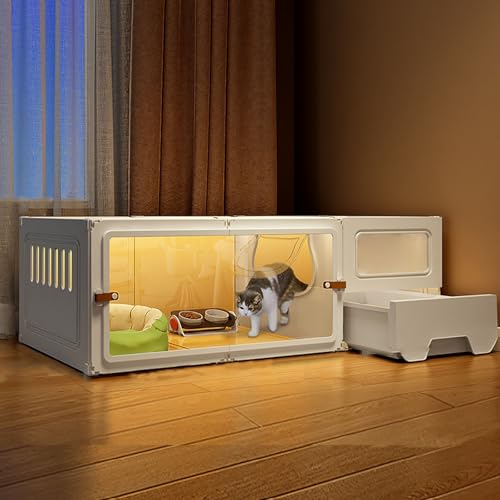 Katzenhaus Indoor Katzengehege mit Katzentoilette Katzenkäfig mit Transparenten Fenstern und Knopfschlössern für Frettchen Chinchillas und Kaninchen(White,105 * 45 * 35cm) von Generic