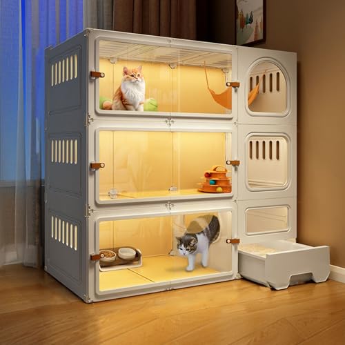 Katzenhaus Indoor Katzengehege mit Katzentoilette Katzenkäfig mit Transparenten Fenstern und Knopfschlössern für Frettchen Chinchillas und Kaninchen(White,70 * 45 * 105cm) von Generic
