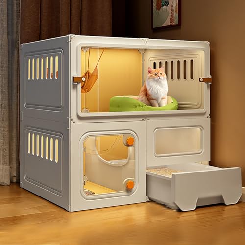 Katzenhaus Indoor Katzengehege mit Katzentoilette Katzenkäfig mit Transparenten Fenstern und Knopfschlössern für Frettchen Chinchillas und Kaninchen(White,70 * 45 * 70cm) von Generic
