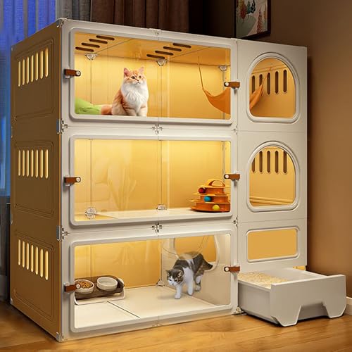 Katzenhaus Indoor Katzengehege mit Katzentoilette Katzenkäfig mit Transparenten Fenstern und Knopfschlössern für Frettchen Chinchillas und Kaninchen(Yellow,105 * 45 * 105cm) von Generic
