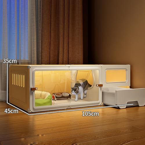 Katzenhaus Indoor Katzengehege mit Katzentoilette Katzenkäfig mit Transparenten Fenstern und Knopfschlössern für Frettchen Chinchillas und Kaninchen(Yellow,105 * 45 * 35cm) von Generic