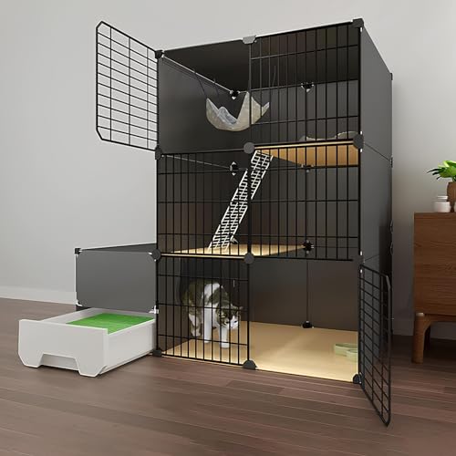 Katzenkäfig, Katzenkäfige Für Den Innenbereich Mit Katzentoilette, Abnehmbare Outdoor Katzengehege, Haustierkäfige Für Katzen, Einfach Zusammenzubauen(Black,111 * 49 * 111cm(A)) von Generic