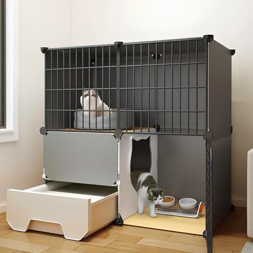 Katzenkäfig, Katzenkisten Für Hauskatzen Mit Katzentoilette, DIY-Katzenlaufstall, Tragbarer Abnehmbarer Metallkäfig Für Kleintiere, Schwarz(75x39x73cm/29.5x15.4x28.7in) von Generic