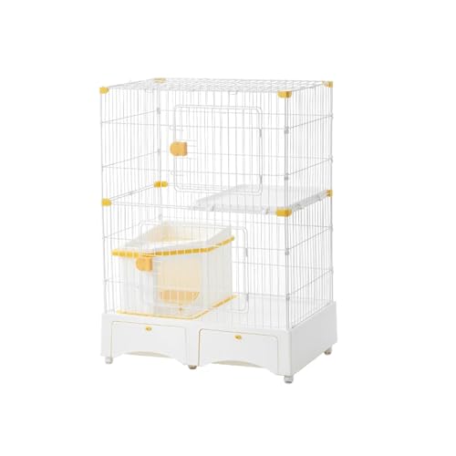 Katzenkäfig Balkon mit Katzentoilette for Den Innenbereich, Katzenhaus Indoor 2 Etagen Kleiner Leicht zu Bewegen, Katzengehege Leicht zu Reinigen(Yellow,82 * 56 * 112cm) von Generic