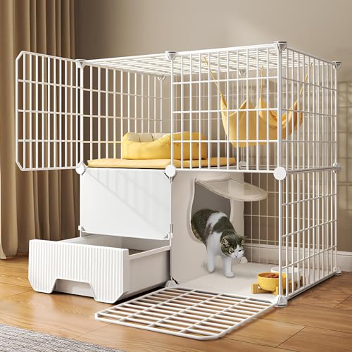 Katzenkäfig Für Den Innenbereich Mit Katzentoilette, Katzengehege Für Den Innenbereich, Kleintierkäfige Für Katzen, Leicht Zusammenzubauende Katzenkisten (2 Ebenen)(75 * 39 * 73cm) von Generic