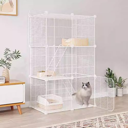 Katzenkäfig Indoor/Draußen, 2-3 Stöckig Katzengehege,Katzenlaufstall mit Dichtem Metalldraht, Kleintierkäfig für Kaninchen von Generic
