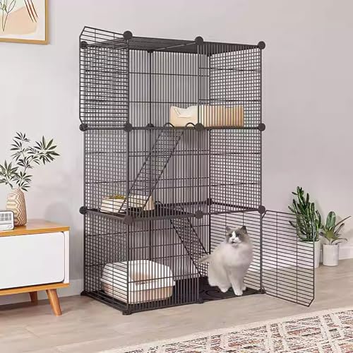 Katzenkäfig Indoor/Draußen, 2-3 Stöckig Katzengehege,Katzenlaufstall mit Dichtem Metalldraht, Kleintierkäfig für Kaninchen von Generic