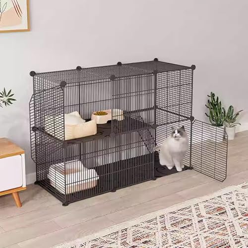 Katzenkäfig Indoor/Draußen, 2-3 Stöckig Katzengehege,Katzenlaufstall mit Dichtem Metalldraht, Kleintierkäfig für Kaninchen von Generic