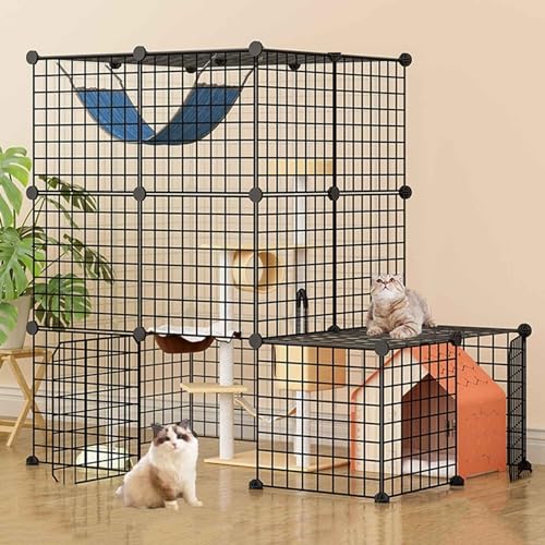 Katzenkäfig Indoor Draußen，DIY-Katzengehege，Katzenlaufstall Aus Metall，3-stöckige Haustierkäfig für Katzen, Hasen, Chinchillas (Color : Basic, Size : 111 * 75 * 111CM-A) von Generic