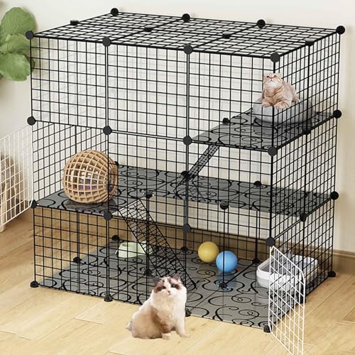 Katzenkäfig Indoor Draußen，DIY-Katzengehege，Katzenlaufstall Aus Metall，3-stöckige Haustierkäfig für Katzen, Hasen, Chinchillas (Color : Basic, Size : 111 * 75 * 111CM-B) von Generic