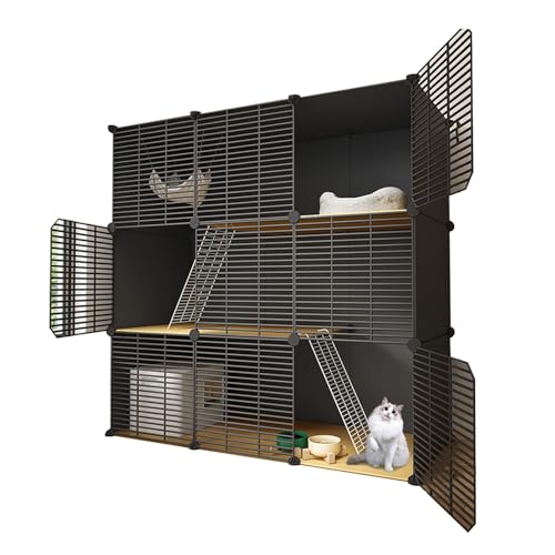 Katzenkäfig Indoor Groß DIY-Katzengehege mit Dichtem Metalldraht, Abnehmbare Plattform, Erweiterbares Design für 1–3 Katzen(111 * 49 * 111cm) von Generic