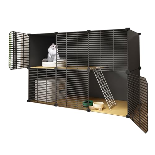 Katzenkäfig Indoor Groß DIY-Katzengehege mit Dichtem Metalldraht, Abnehmbare Plattform, Erweiterbares Design für 1–3 Katzen(111 * 49 * 73cm) von Generic