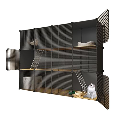 Katzenkäfig Indoor Groß DIY-Katzengehege mit Dichtem Metalldraht, Abnehmbare Plattform, Erweiterbares Design für 1–3 Katzen(147 * 39 * 109cm) von Generic