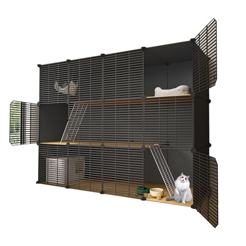 Katzenkäfig Indoor Groß DIY-Katzengehege mit Dichtem Metalldraht, Abnehmbare Plattform, Erweiterbares Design für 1–3 Katzen(147 * 49 * 109cm) von Generic