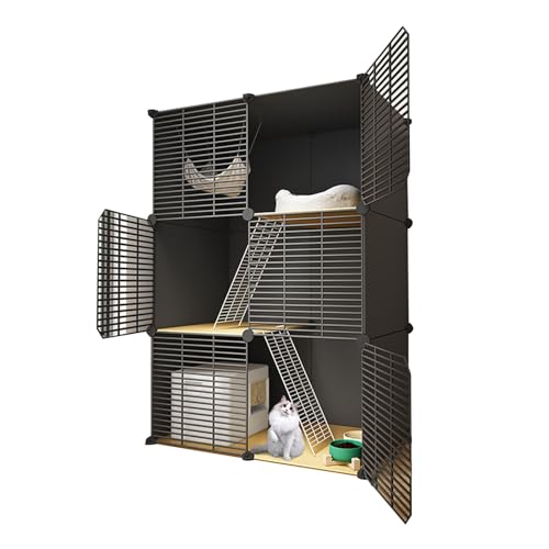 Katzenkäfig Indoor Groß DIY-Katzengehege mit Dichtem Metalldraht, Abnehmbare Plattform, Erweiterbares Design für 1–3 Katzen(75 * 49 * 109cm) von Generic