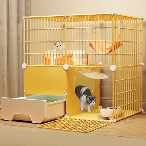 Katzenkäfig Katzengehege für Drinnen mit Katzentoilette Katzengehege Outdoor DIY Kleintierkäfig Gittergehege Katzenkäfig with Tur für Kaninchen Meerschweinchen（mit Rädern und Ohne Räder）(75*49*75cm) von Generic