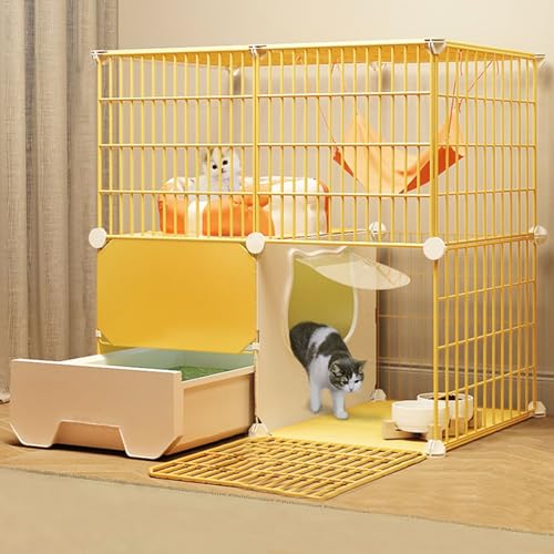 Katzenkäfig Katzengehege für Drinnen mit Katzentoilette Katzengehege Outdoor DIY Kleintierkäfig Gittergehege Katzenkäfig with Tur für Kaninchen Meerschweinchen（mit Rädern und Ohne Räder）(75*39*75cm) von Generic