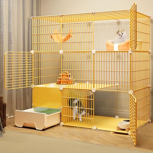 Katzenkäfig Katzengehege für Drinnen mit Katzentoilette Katzengehege Outdoor DIY Kleintierkäfig Gittergehege Katzenkäfig with Tur für Kaninchen Meerschweinchen（mit Rädern und Ohne Räder）(109*49*109cm) von Generic