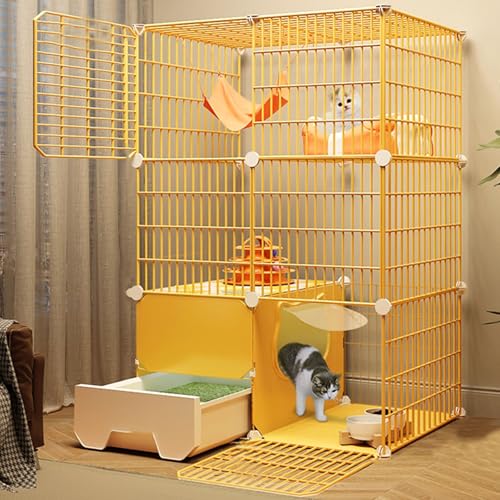 Katzenkäfig Katzengehege für Drinnen mit Katzentoilette Katzengehege Outdoor DIY Kleintierkäfig Gittergehege Katzenkäfig with Tur für Kaninchen Meerschweinchen（mit Rädern und Ohne Räder）(75*49*109cm) von Generic