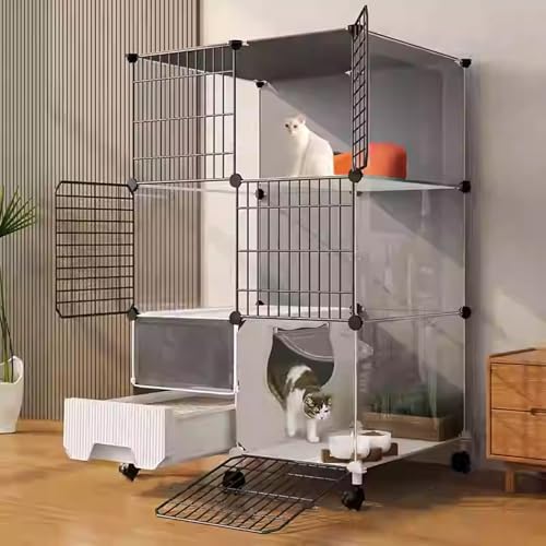 Katzenkäfig Mit Geschlossener Katzentoilette, HD-Katzenlaufstall DIY-Katzenzaun, Abnehmbare, Verschlüsselte Katzengehege Aus Draht, Viele Größen Haustierkäfig(75 * 39 * 113cm) von Generic