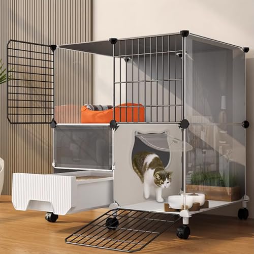 Katzenkäfig Mit Geschlossener Katzentoilette, HD-Katzenlaufstall DIY-Katzenzaun, Abnehmbare, Verschlüsselte Katzengehege Aus Draht, Viele Größen Haustierkäfig(75 * 39 * 77cm) von Generic