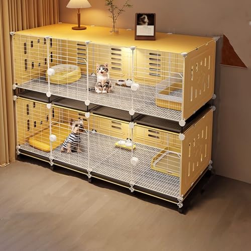 Katzenkäfig Wohnung for 2 Katzen for Kleine Räume, Käfig Kaninchen 2 Etagen 140 cm for Den Innenbereich, Stapelbare Katzenkäfige, Leicht zu Reinigen(140 * 45 * 112CM) von Generic
