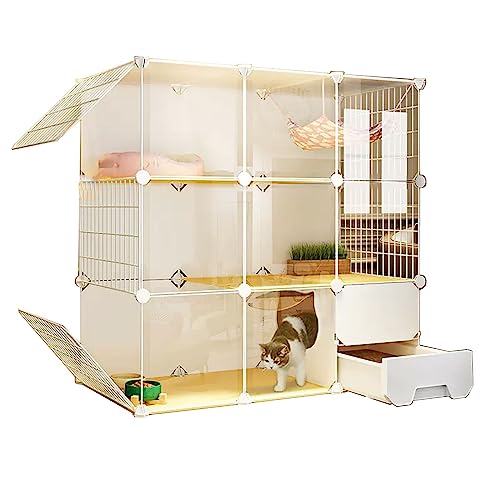 Katzenkäfig for Den Balkon mit Schubladen-Katzentoilette und Rollen, Atmungsaktiv, Sichtbar，Solide Plattform ohne klemmende Füße，Geeignet for Katzen, Hunde, Kaninchen ( Size : 107*47*107cm , Color : T von Generic