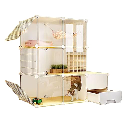 Katzenkäfig for Den Balkon mit Schubladen-Katzentoilette und Rollen, Atmungsaktiv, Sichtbar，Solide Plattform ohne klemmende Füße，Geeignet for Katzen, Hunde, Kaninchen ( Size : 107*47*112cm , Color : T von Generic