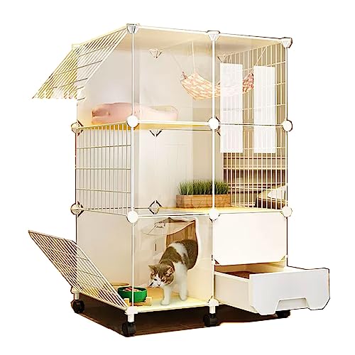 Katzenkäfig for Den Balkon mit Schubladen-Katzentoilette und Rollen, Atmungsaktiv, Sichtbar，Solide Plattform ohne klemmende Füße，Geeignet for Katzen, Hunde, Kaninchen ( Size : 112*47*77cm , Color : Ty von Generic