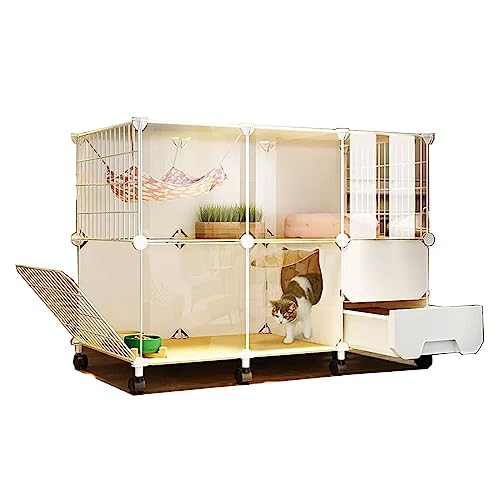 Katzenkäfig for Den Balkon mit Schubladen-Katzentoilette und Rollen, Atmungsaktiv, Sichtbar，Solide Plattform ohne klemmende Füße，Geeignet for Katzen, Hunde, Kaninchen ( Size : 77*47*112cm-B , Color : von Generic